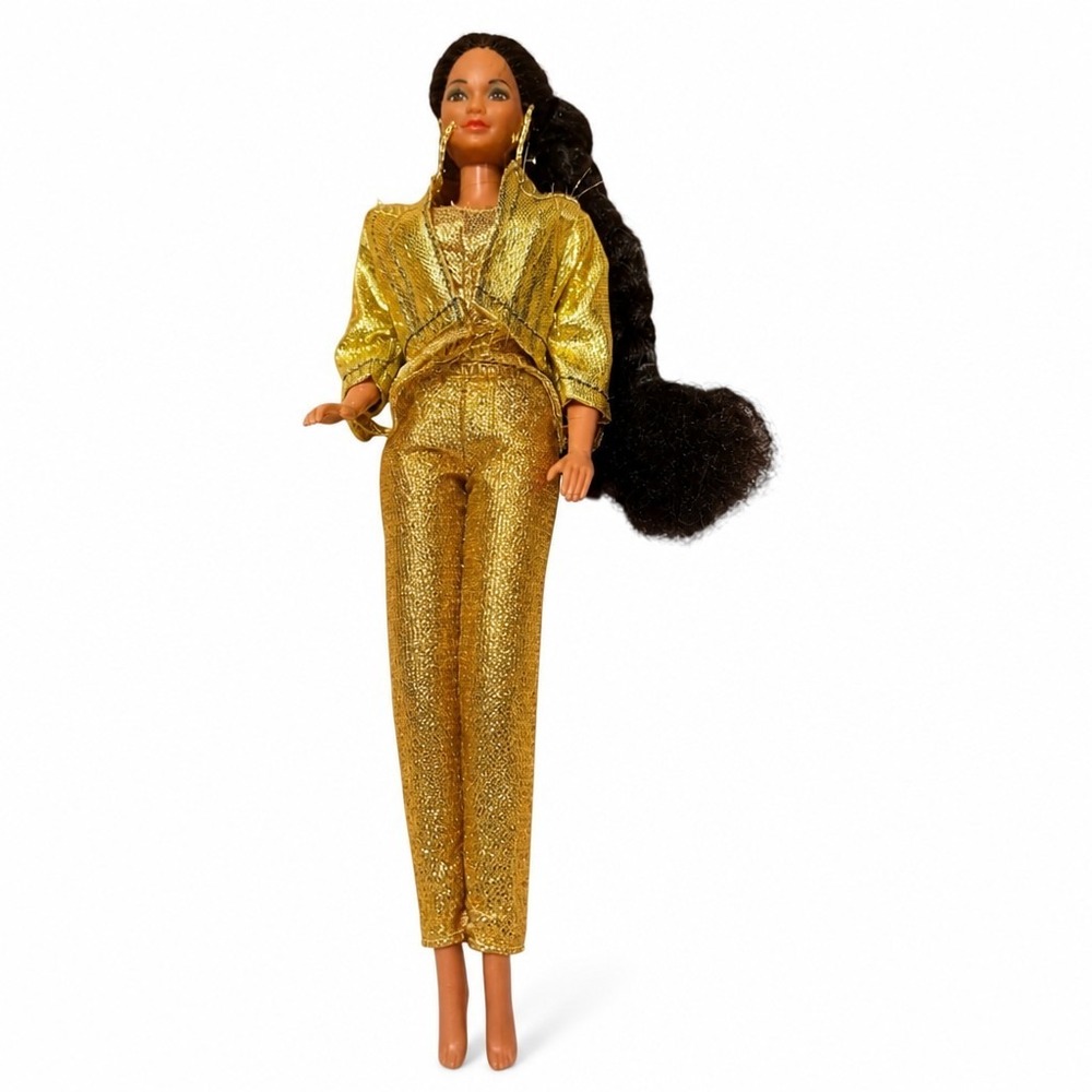 Vintage 1966‎ Mattel Doll Gold Metallic Jumpsuit Jacket Hong Kong Long Dark Hair